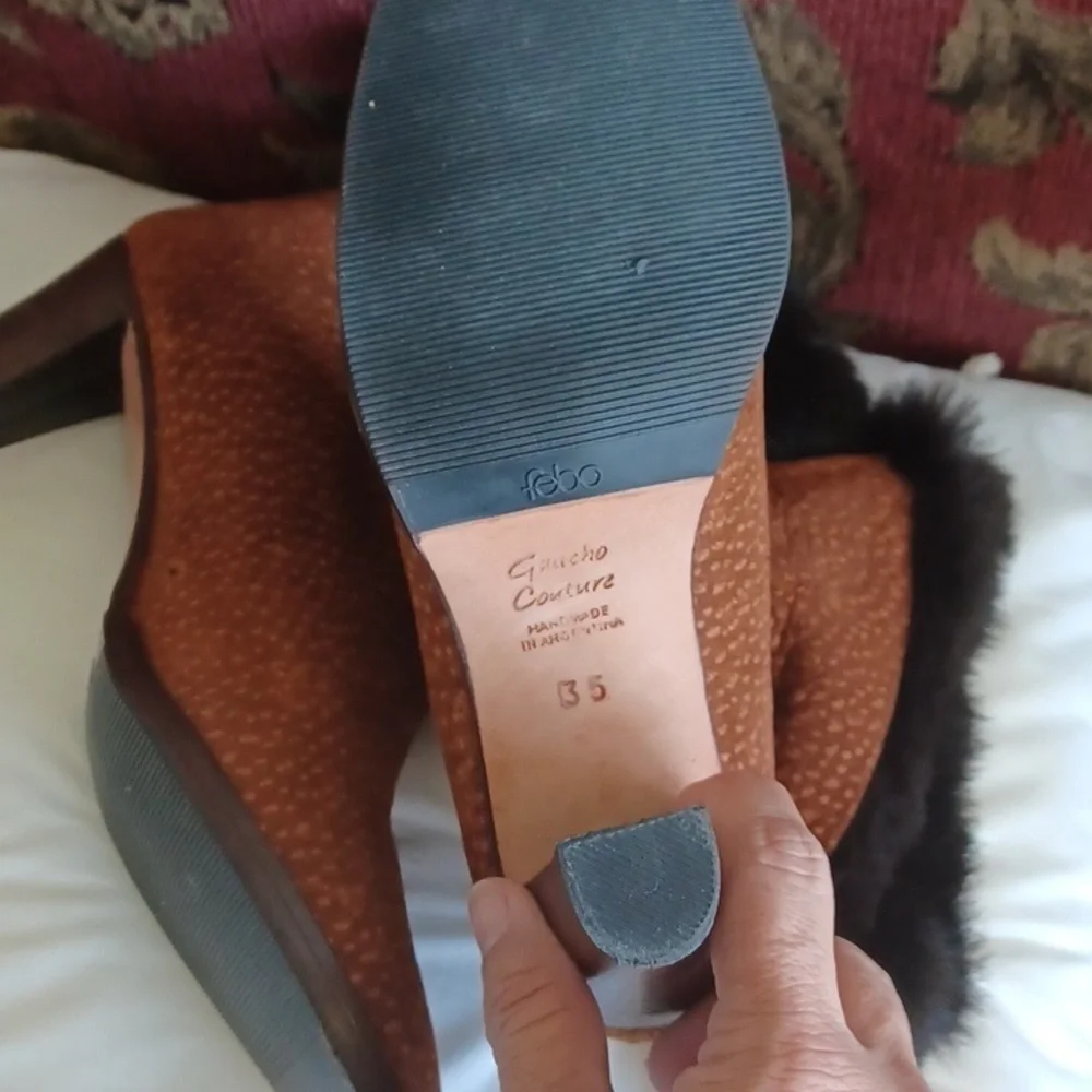 FEBO Argentina Leather Rabbit fur BOOTS Size 35, US 5.5